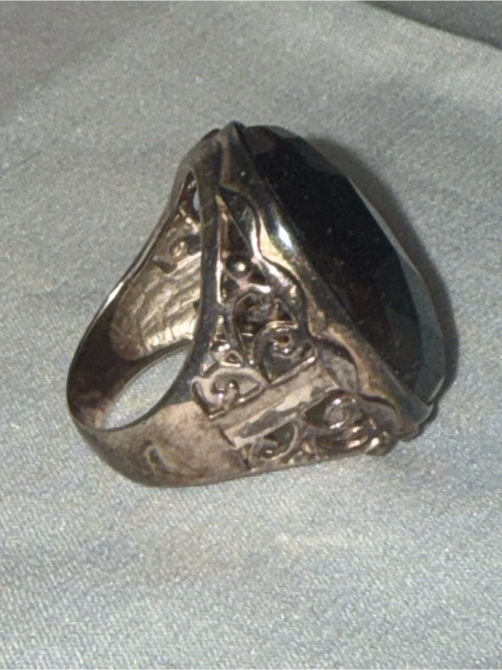 Signed JW Vintage 925 Sterling Silver Smoky Quartz Large Oval Cocktail Ring Sz9